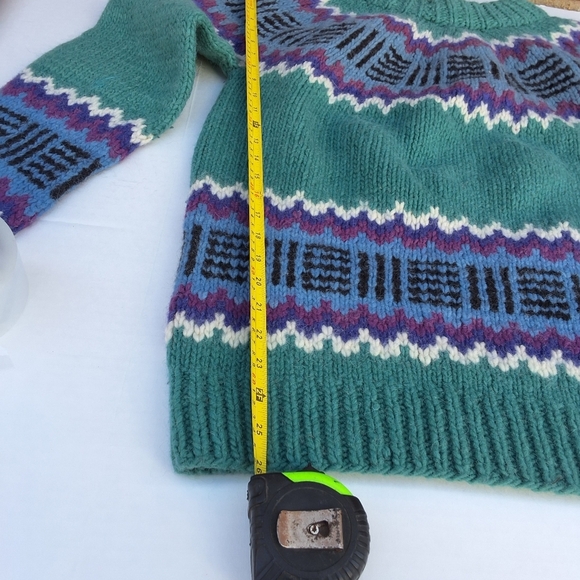 Unisex Handmade Ecuadorian Colorful Wool Crewneck Ski Sweater M- XL - Picture 3 of 10